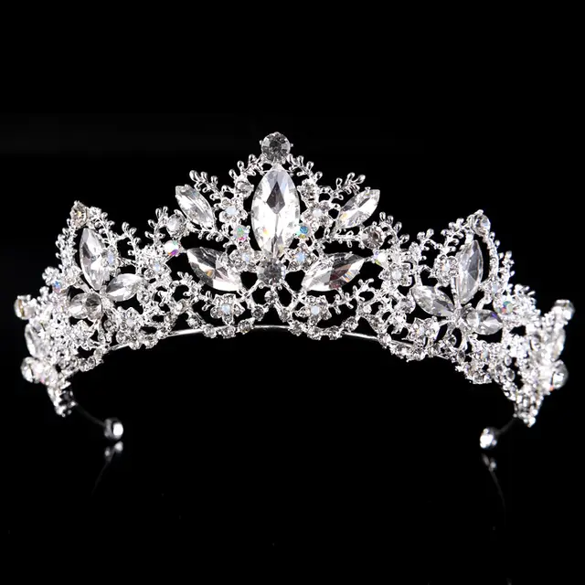 New Fashion Baroque Luxury Crystal AB Bridal Crown Tiara Light Gold Tiara Tiaras for Women Bride Hair Wedding Accessories Silvery - Shop at LoveMi