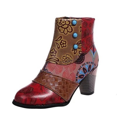 Fashion Thick Heeled Ethnic Style Stitching Martin Boots Khaki - Shop at LoveMi