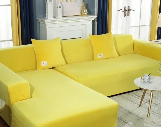 Winter Thick Plush Chaise Stretch Sofa Cover Bright Yellow - Shop at LoveMi
