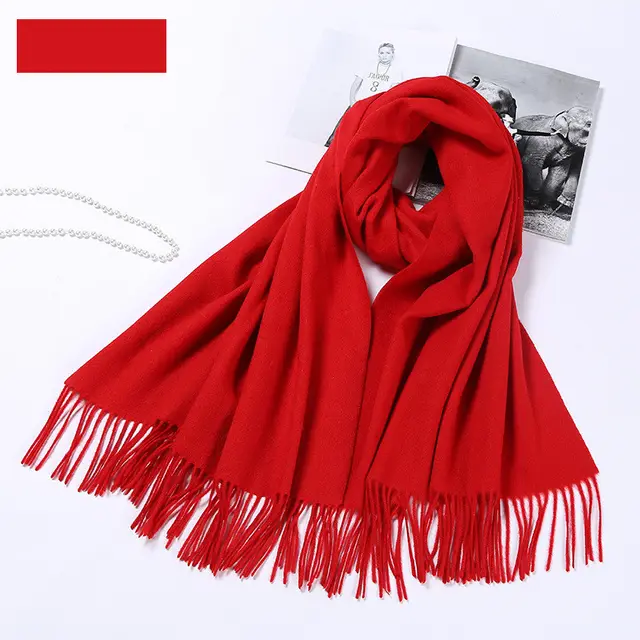 Autumn and winter clothing fashion thick shawl spinning pure wool scarf ladies solid color scarf Red - Shop at LoveMi
