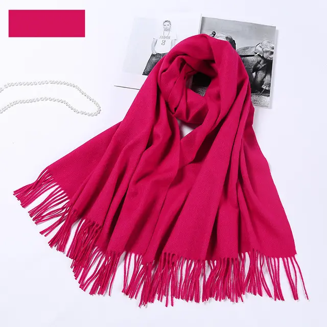 Autumn and winter clothing fashion thick shawl spinning pure wool scarf ladies solid color scarf Rose Red - Shop at LoveMi