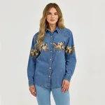 Retro Denim Lapel Denim Jacket - Blue