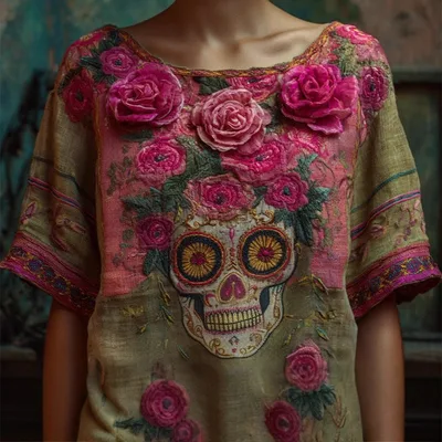 V neck Elegant Artistic And Retro style Short sleeve Top Jxct013 3Xl - Shop at LoveMi