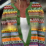 Womens All-Match Printed Knitted Faux Sweater Fabric Cardigan For FallWinter - 19Color-L - View 1