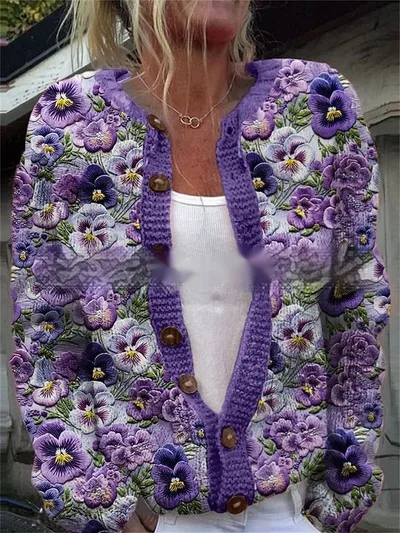 Womens All Match Printed Knitted Faux Sweater Fabric Cardigan For FallWinter 22Color 5Xl - Shop at LoveMi