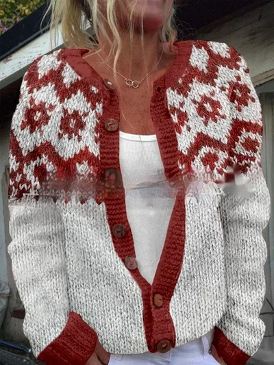 Womens All Match Printed Knitted Faux Sweater Fabric Cardigan For FallWinter 23Color L - Shop at LoveMi