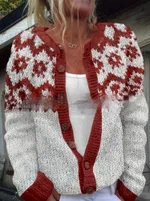 Womens All-Match Printed Knitted Faux Sweater Fabric Cardigan For FallWinter - 23Color-L - View 1