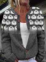 Womens All-Match Printed Knitted Faux Sweater Fabric Cardigan For FallWinter - 24Color-Xxxl - View 1