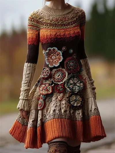 High neck Dress Sweater Vintage Cable knit Long sleeve Womens Wear Mycq1154860 2Xl - Shop at LoveMi