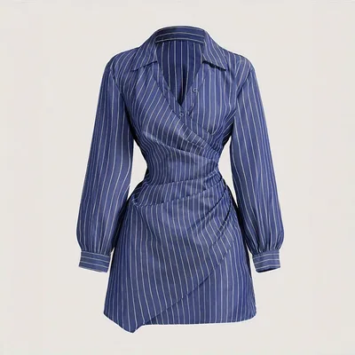 Stylish And Elegant Slim fit Womens Dress With A Lapel Collar And Long Sleeves Mixed Color L - Shop at LoveMi