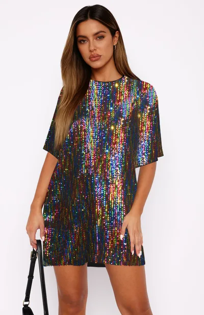 V Neck Sequin Skirt Set A Loose Elegant And Refined Dress E25Z1145 028# S - Shop at LoveMi