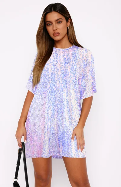 V Neck Sequin Skirt Set A Loose Elegant And Refined Dress E25Z1145 034 Platinum L - Shop at LoveMi