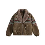 Thermal Cotton-Padded Jacket With Spliced PU Leather And Lambswool Lining - Brown