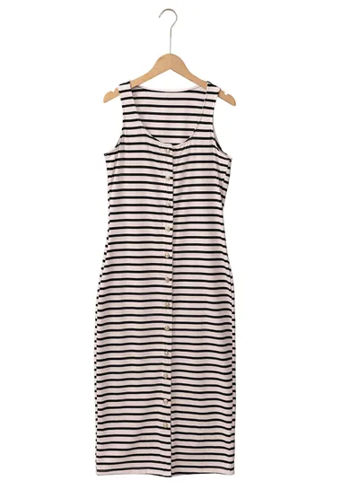V neck Sleeveless Single breasted Colorblock Bodycon Cardigan Dress Stripes Xl - Shop at LoveMi