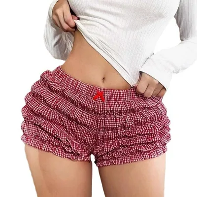 Fresh And Crisp Women's Sweet Checkered Short Pants Red - Shop at LoveMi