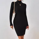 Solid-color Slim-fit Knitted Womens Dress From Europe And The US - Black