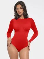 Round Neck Waist And Snap Crotch Briefs Bodysuit - Red