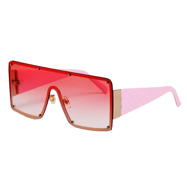 New Style Big Square Frame Piece Trend Rivet Sunglasses Pink - Shop at LoveMi