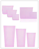 Food Silicone Bag Fresh-keeping Storage Box - Pink 8Pcs