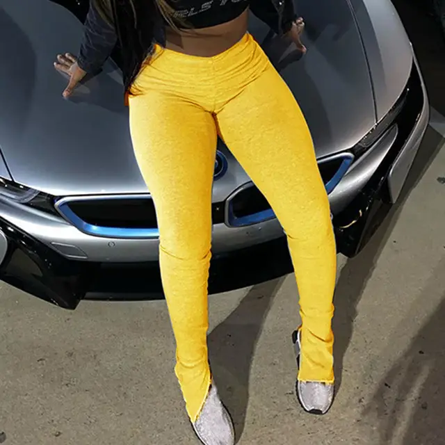 New Stacked Leggings Joggers Stacked Sweatpants Women Yellow - Shop at LoveMi