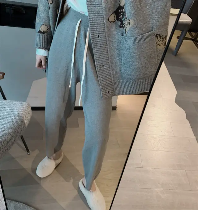 Elastic waist knitted casual pants Grey - Shop at LoveMi