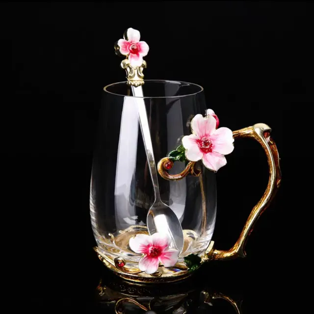 Creative enamel color glass set high grade coffee cup Red L - Shop at LoveMi