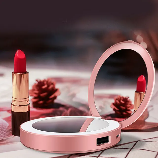 Charging treasure makeup mirror with light Pink - Shop at LoveMi
