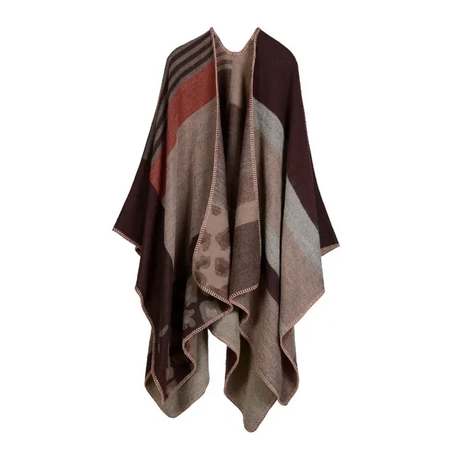 Autumn And Winter Scarf Wild Plaid Ladies Travel Shawlimitation Cashmere Ethnic Wind Split Thick Cloak Leopard Brown - Shop at LoveMi