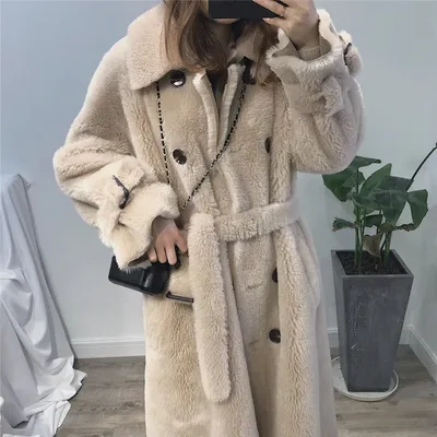 Large Grain Sheep Sheared Leather Jacket Women Beige - Shop at LoveMi