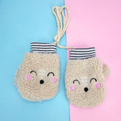 Cartoon cashmere children's neck hanging gloves Beige - Shop at LoveMi