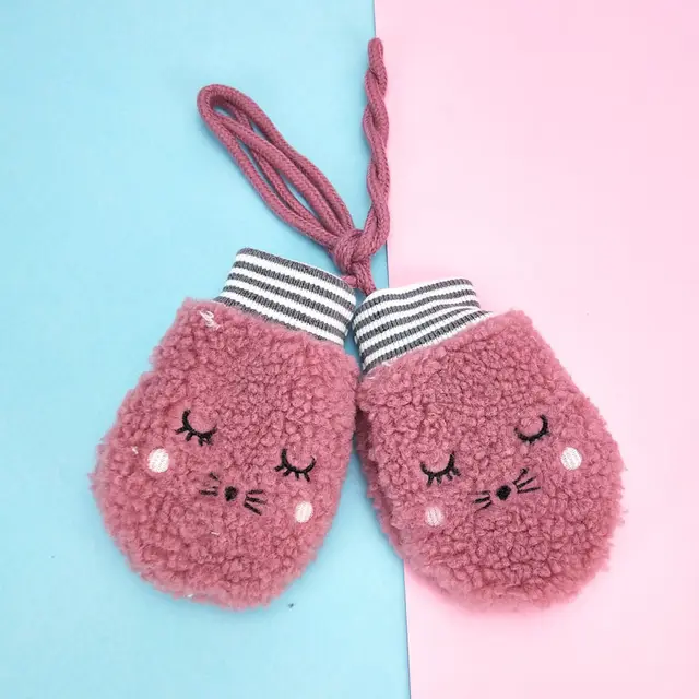 Cartoon cashmere children's neck hanging gloves Red - Shop at LoveMi
