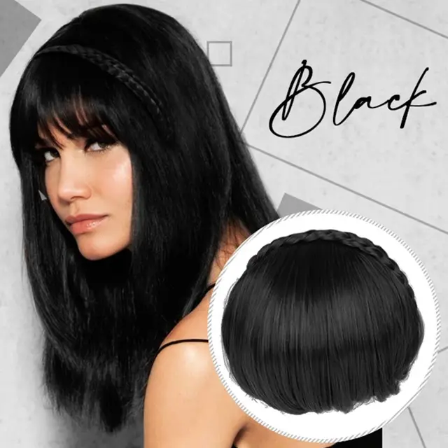 Twist Double Braid with Bangs and Chemical Fiber Bangs Headband Black - Shop at LoveMi