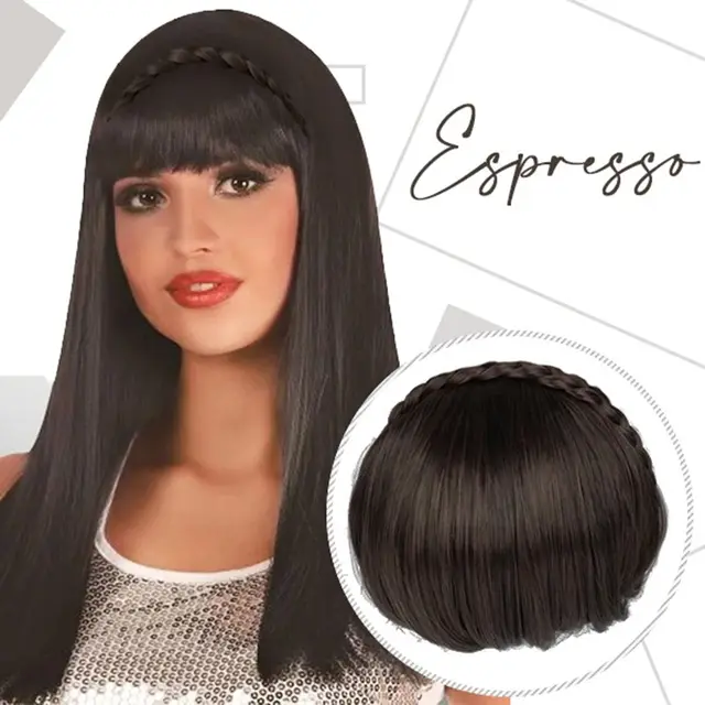 Twist Double Braid with Bangs and Chemical Fiber Bangs Headband Brown Black - Shop at LoveMi