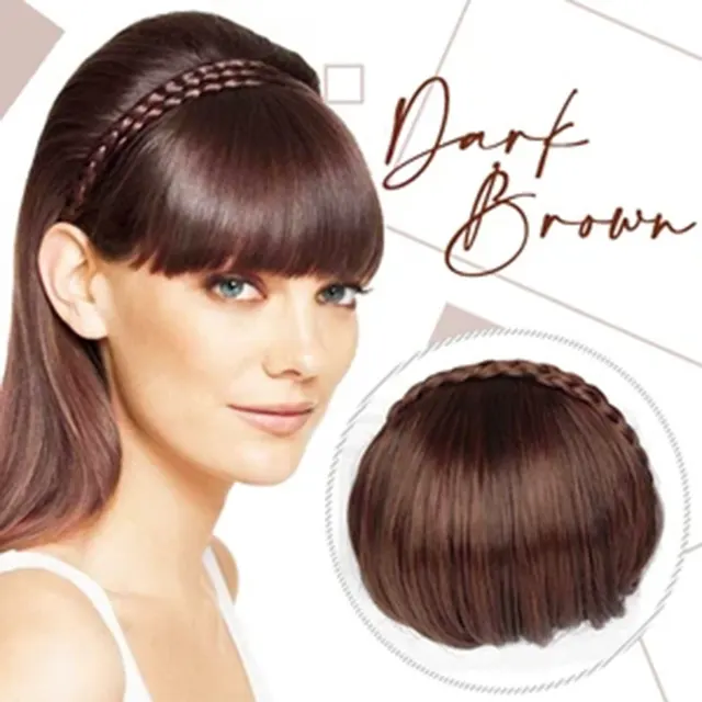 Twist Double Braid with Bangs and Chemical Fiber Bangs Headband Dark Brown - Shop at LoveMi