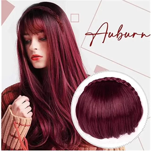 Twist Double Braid with Bangs and Chemical Fiber Bangs Headband Wine Red - Shop at LoveMi