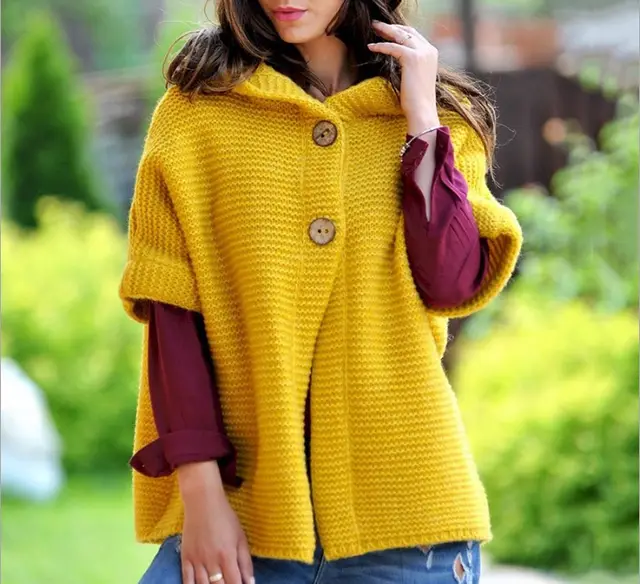 Sweater ladies fall/winter loose knit hooded sweater Yellow - Shop at LoveMi