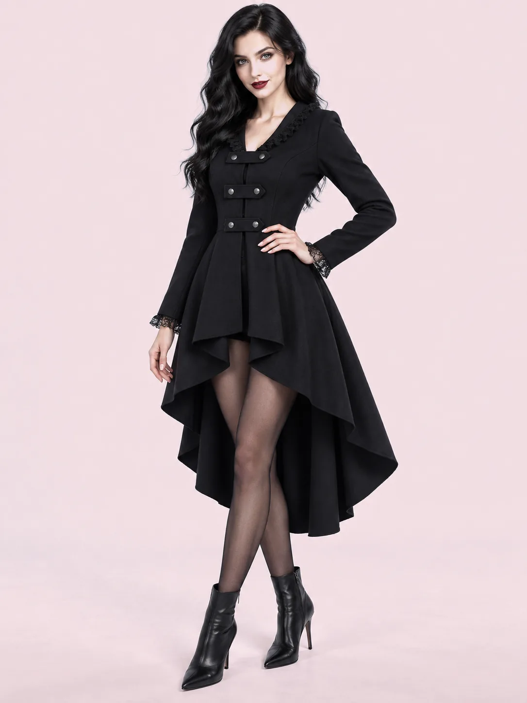 Retro long irregular hem coat - Black