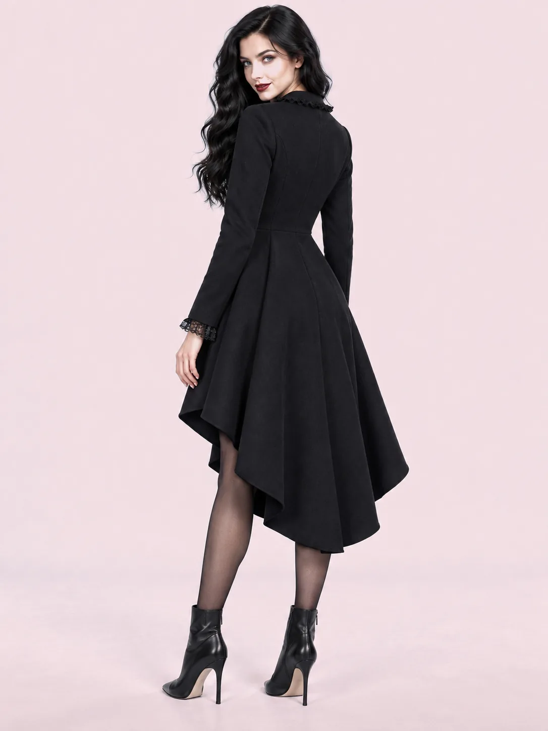 Retro long irregular hem coat - Black - View 2