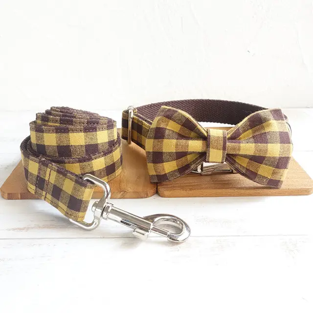 Dog collar traction rope collar torn neck collar Yellow Brown Lattice - Shop at LoveMi