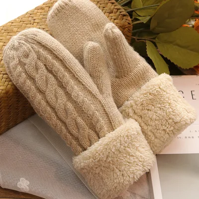 Mohair Twisted And Plush Warm Single Finger Gloves Khaki - Shop at LoveMi