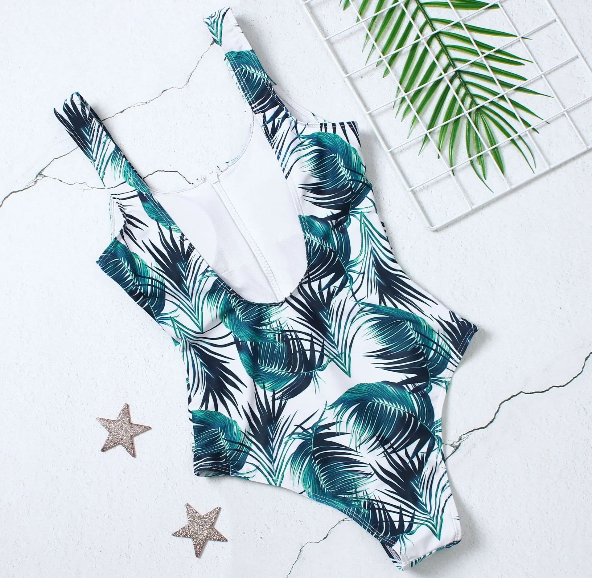 Leaf print one-piece swimsuit - Leaves