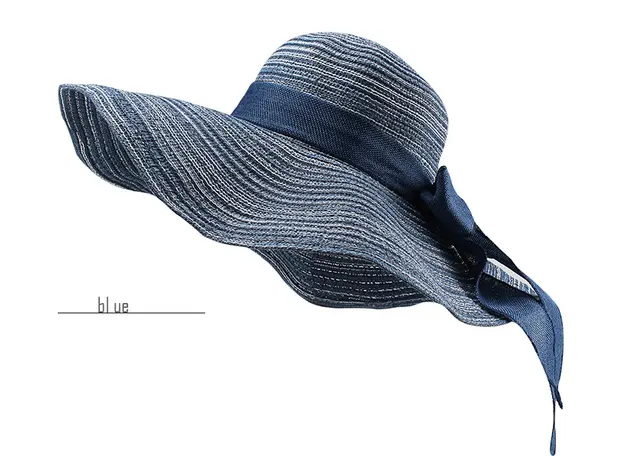 Summer new visor cotton and linen foldable casual fashion hat bow big ladies straw hat beach hat Blue - Shop at LoveMi