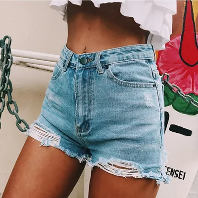 Women's retro ins hot classic ripped denim shorts Light Blue - Shop at LoveMi