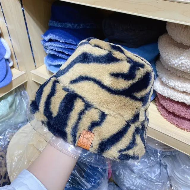 Fisherman hat women autumn and winter plus velvet thickening Zebra Pattern Khaki - Shop at LoveMi