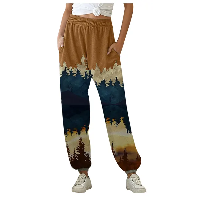 Lady's Mountain print slacks Coffee - Shop at LoveMi