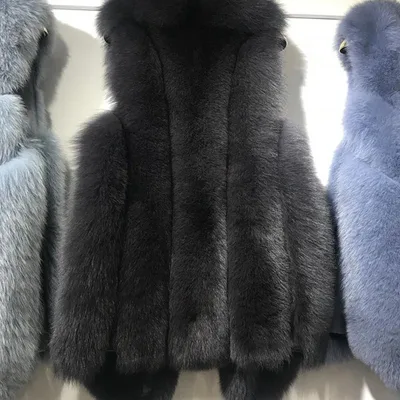 Fashion Mid length Faux Fox Plush Vest Fur Coat Dark Grey - Shop at LoveMi