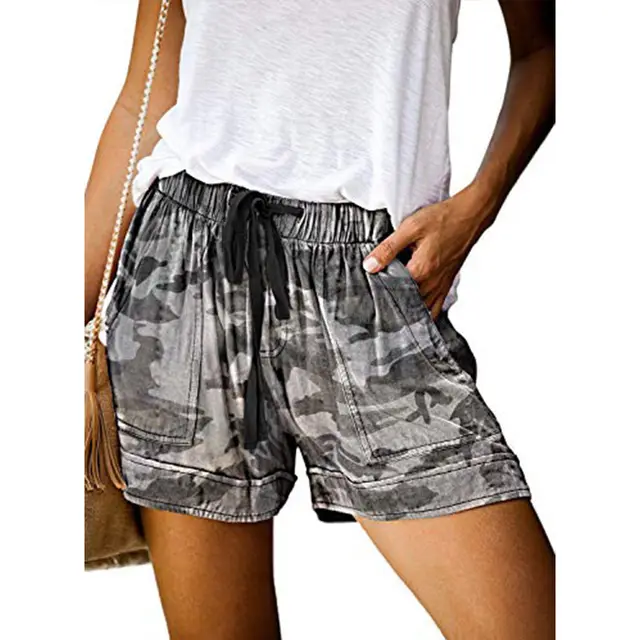 Casual elastic belt camouflage print high waist wide leg shorts Camouflage - Shop at LoveMi