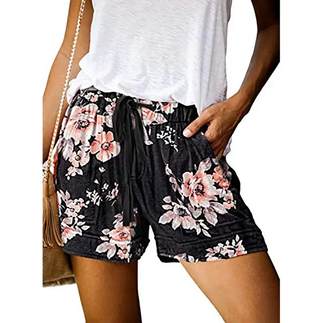 Casual elastic belt camouflage print high waist wide leg shorts Flower - Shop at LoveMi