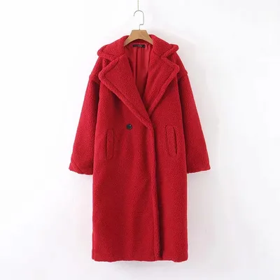 Autumn and Winter Women's New Lamb Wool Long Coat Red - Shop at LoveMi