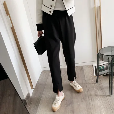 Split casual pants loose carrot pants female Black - Shop at LoveMi